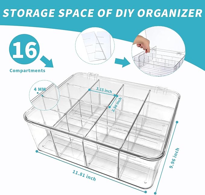 Tea Bags Organizer: Extra Large Tea Bag Holder Organizer with Lid, Acrylic Drink Packets Storage for Cabinet, Counter, Countertop, Drink Packets Caddy for 16 Different Types