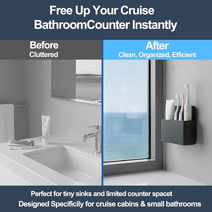 Magnetic Toothbrush Holder – Cruise Must-Have Wall-Mount Bathroom Organizer – Cruise Essentials 2025 & 2026 for Royal Caribbean, Alaska & Caribbean Staterooms (Black)