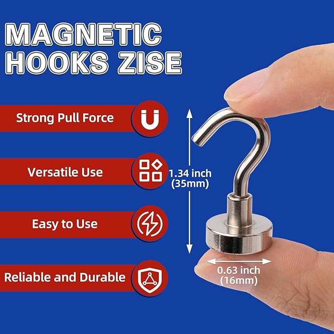 20 Pack Magnetic Hooks, 30lbs Magnet Hooks for Cruise Cabins, Strong Magnetic Hooks Heavy Duty, Magnets with Hooks, Metal Magnetic Hook for Hanging, Hook Magnets for Classroom Decor, Grill
