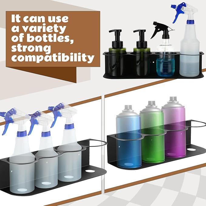 2 Pcs 4 Holes All Purpose Steel Spray Bottle Holder Heavy Duty Can Holder Rack Organizer Easy Install Wall Mount Paint Spray Bottle Organizer Storage Rack for Garage Home Workspace(Black)