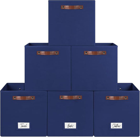 6-Pack Storage Cubes with Handles & Label Holders Basket, Closet Cube Home Organizer Bins(Blue, 13 x 13 x 13 inch)