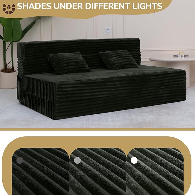 Folding Sofa Bed Queen Size, Convertible Sleeper Chair Loveseat with Pillow, Futon Chair Sofa Bed, Fold Out Floor Couch, Foldable Mattress for Living Bedroom Guest Room Dorm, Charcoal Moss Grey