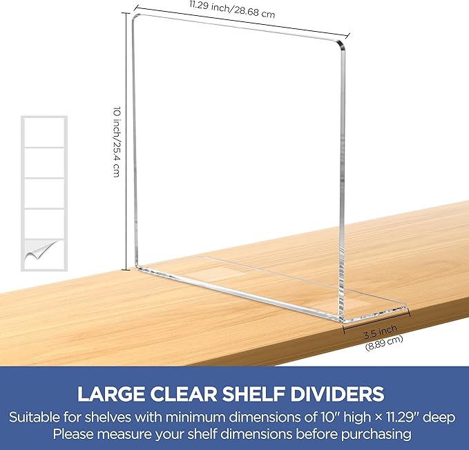 HBlife Acrylic Shelf Dividers for Closet Organization, 8 Pack Clear Sturdy Separate Closet Dividers for Shelves, Adjustable Purse Organizer for Sweater, Shirts, Handbags, Books in Bedroom and Kitchen