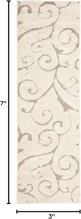 SAFAVIEH Florida Shag Collection Runner Rug - 2'3" x 7', Cream & Beige, Scroll Design, Non-Shedding & Easy to Clean, High-Low Plush Pile, Ideal for Bedroom, Foyer, Hallway (SG455-1113)