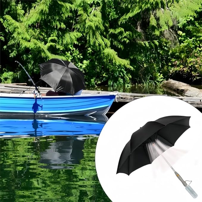 Umbrella with Fan & Mist Spray - Rechargeable UV Protective Cooling Umbrella for Patio, Beach, Travel — Portable Misting System & Detachable Water Bottle Included