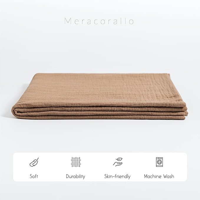 Meracorallo Muslin Swaddle Blanket, 100% Cotton Receiving Blanket Soft and Breathable Swaddle Wrap for Baby Boys and Girls, Tan