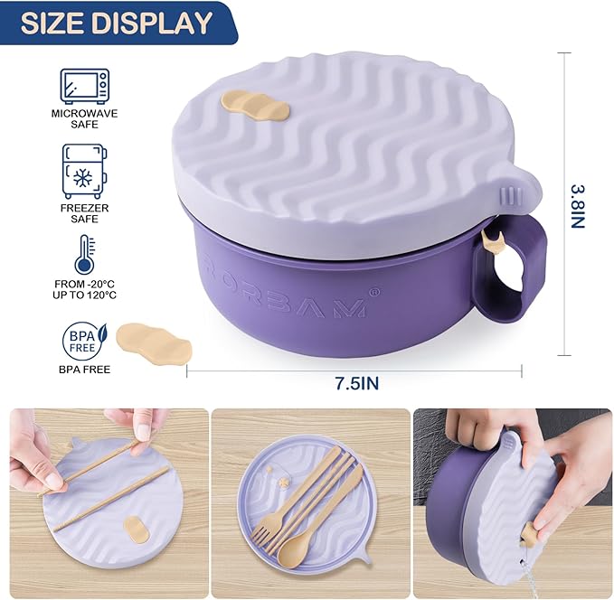 Ramen Cooker,Microwave Ramen Bowl,Ramen Noodle Bowl 48 oz, College Dorm Room Essentials for Girls for Boys, Apartment Essentials, BPA-Free. (purple)