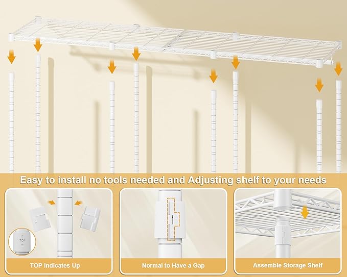 E14C Pro Heavy Duty Closet Organizer System，Freestanding Clothing Racks for Hanging Clothes，Adjustable Garment Rack 70.1"W × 16.6"D × 76.4"H Hold 960 lbs，White Rack with Grey Dustproof Cover