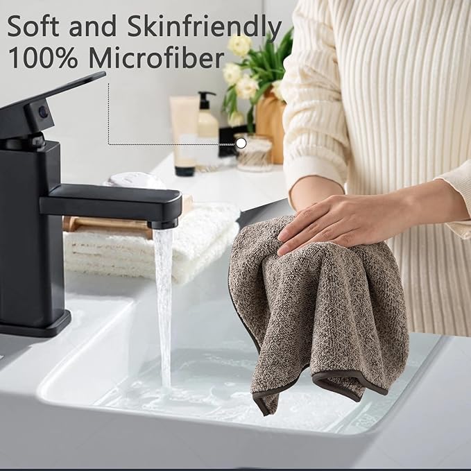 18 Piece Bath Towels Set,100% Microfiber Family Bathroom Towel with Hanging Loops-6 Bath Towels,6 Hand Towels,6 Washcloths,Quick Dry Highly Absorbent Shower Towel for Bathroom,Hotel,Spa-Brown