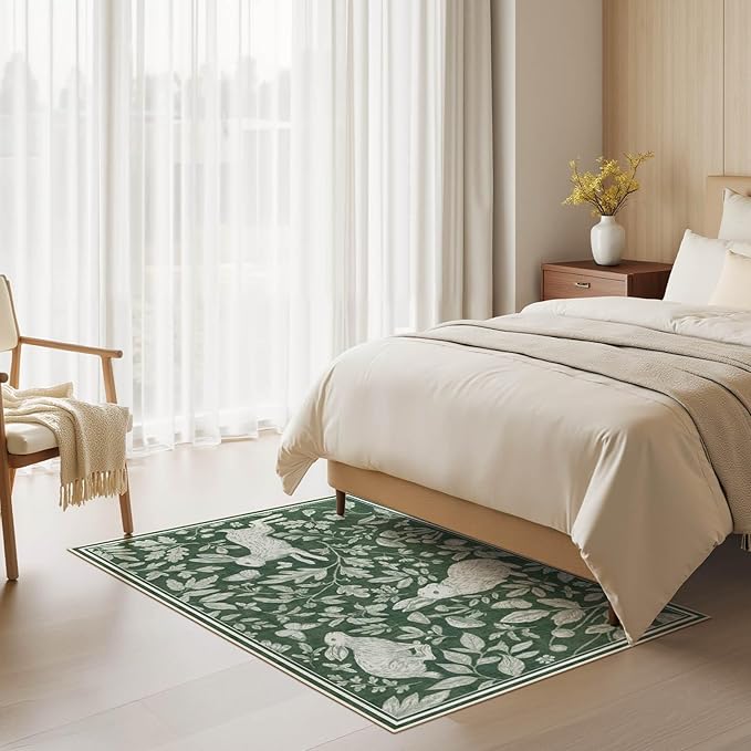 Vintage Living Room Area Rug 3x5 - Large Soft Washable Oriental Traditional Distressed Farmhouse Rugs for Bedroom - Indoor Floor Accent Carpet for Home Office House Decor -Easter Green