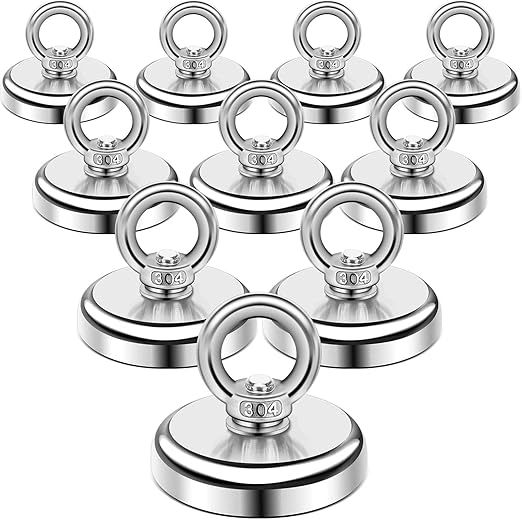 DIYMAG Magnetic Hooks, 100 lbs Heavy Duty Rare Earth Neodymium Magnet Hooks with Countersunk Hole Eyebolt for Workplace, Home, Kitchen, Office and Garage, 10 Packs