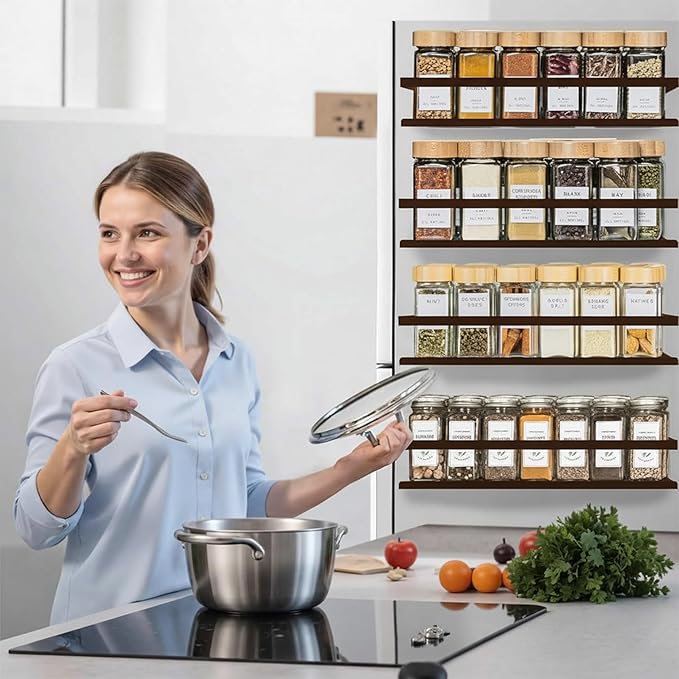 Magnetic Spice Rack Organizer for Fridge Seasoning Organizer for Kitchen Storage With Screw Magnetic Shelf for Oven, RV,Garage,Bathroom (Bronze-1, 4pack)
