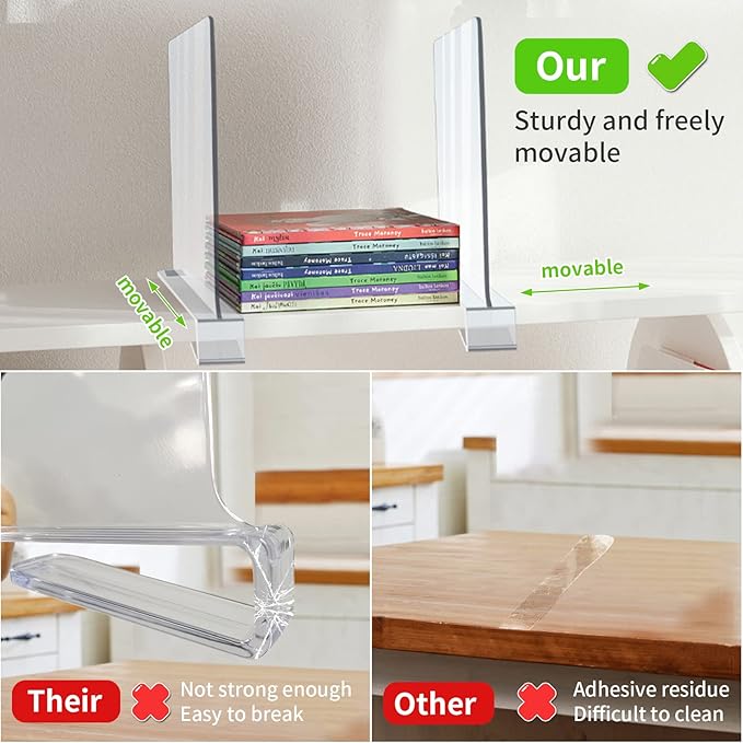 10 Pack Acrylic Shelf Dividers, Clear Shelf Divider for Closet Organization, Closet Shelf Separators for Clothes/Purses, Wood Shelves Organizers in Bedroom, Kitchen, Office, Cabinets, Bathroom Storage