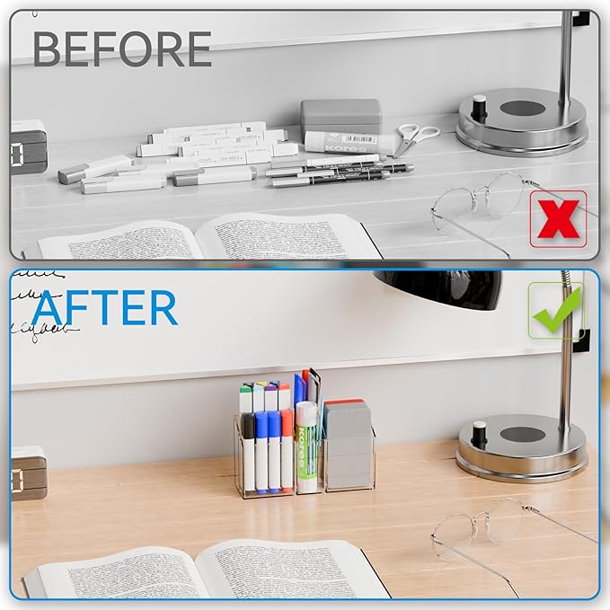 Yieach Magnetic Whiteboard Marker Holder - And With Adhesive for Wall- Non Slip Acrylic Expo Magnetic Cup for Dry Erase Markers,4 Compartment Clear Magnet Pen Holder for Fridge,Classroom Organizer,1Pc