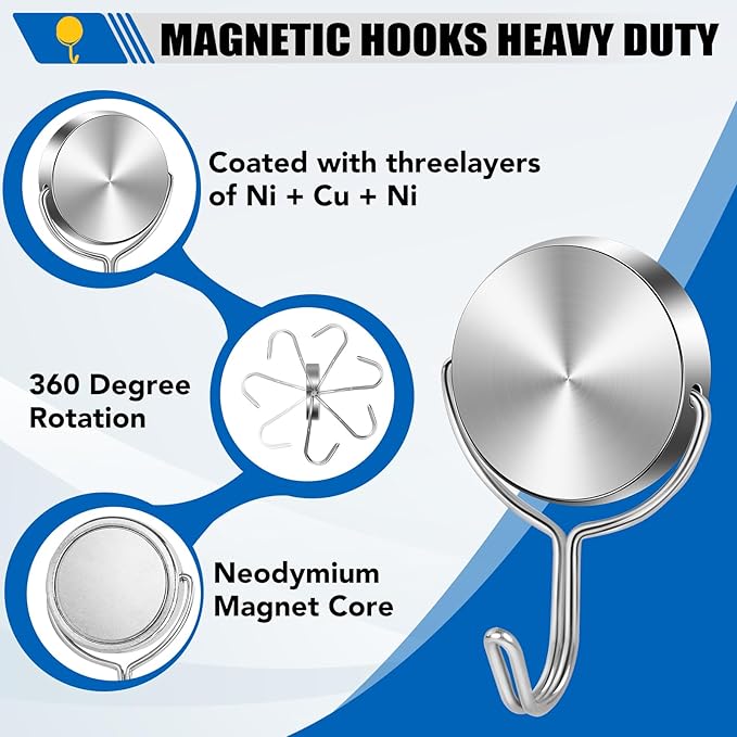 LOVIMAG Heavy Duty Swivel Magnetic Hooks - 80Lbs Capacity, School & Cruise Cabin Accessories - 15 Pack