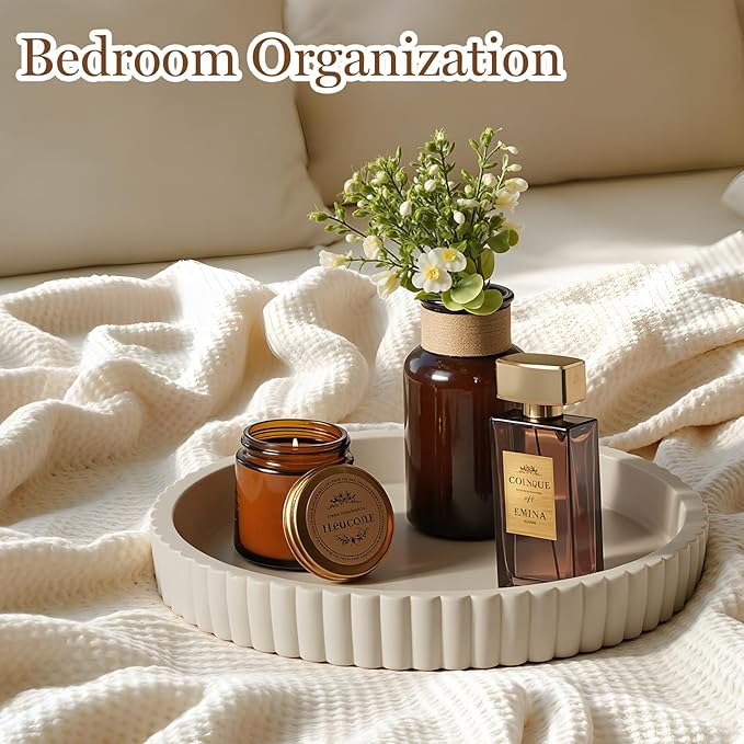 Round Decorative Tray for Coffee Table Decor, 11" Table Centerpieces Concrete Wave-Shaped Circular Tray for Modern Decoration Housewarming Gifts New Home Apartment Must Haves Essentials