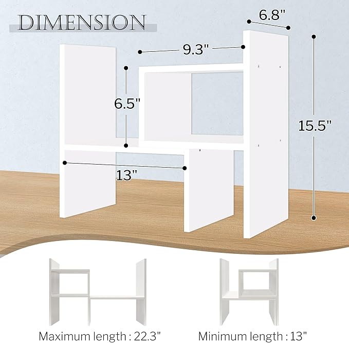 Jerry & Maggie Desktop Organizer Office Storage Rack Adjustable Wood Display Shelf Birthday Gifts Toy Home Decor Free Style Rotation Display True Natural Stand Shelf (White/2 Pack)
