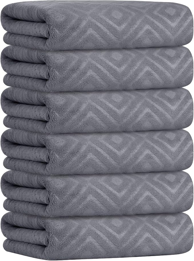 Bath Towel, Microfiber Bath Towels Set 6 Pack (30" x 60") - Large Size, Extra Absorbent, Quick Drying, Grey Diamond Embossed