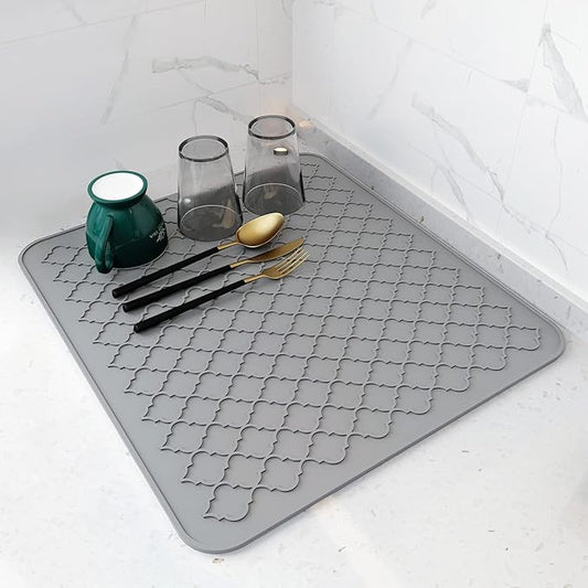 AMOAMI-Dish Drying Mats for Kitchen Counter-Silicone Dish Drying Mat-Kitchen Dish Drying Pad Heat Resistant Mat-Kitchen Gadgets Kitchen Accessories Kitchen Small Appliances(16" x 18", GREY)