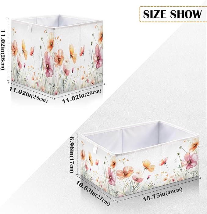 Bolaz Flowers on White Background Closet Organizers Storage Cubes Storage Bins Shelf Baskets Containers for Home Room Office,Square