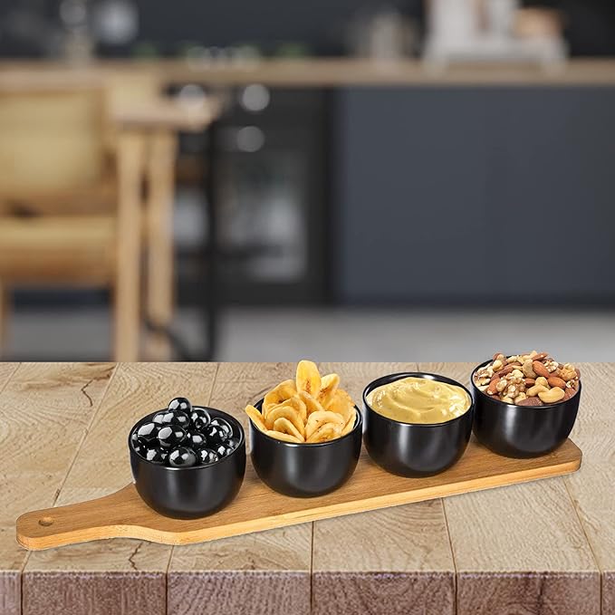 WELL HOME MOBILIARIO & DECORACIÓN 2 x Set of 5 Pieces Black with Bamboo Boards and Vases in Canvas