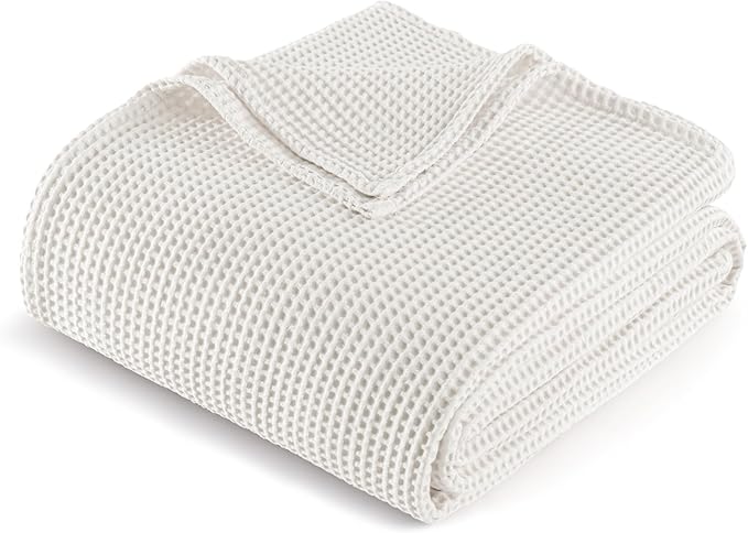 Exclusivo Mezcla 100% Cotton Waffle Weave Throw Blanket, Soft, Lightweight and Breathable Muslin Gauze Blanket for Couch, Sofa, All Season, 50"x70", Cream