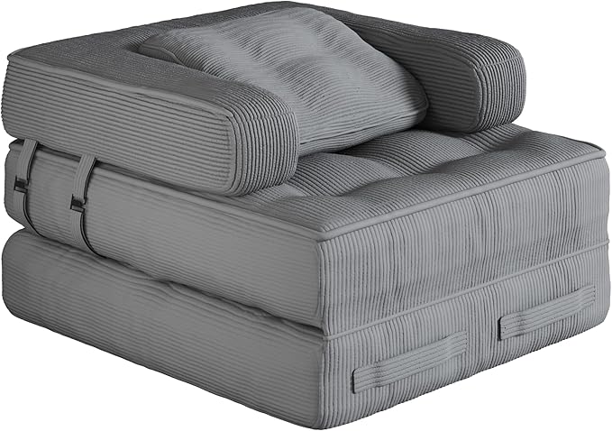 Folding Sofa Bed - Adults Convertible Sleeper Chair for Living Room, Bedroom, Grey