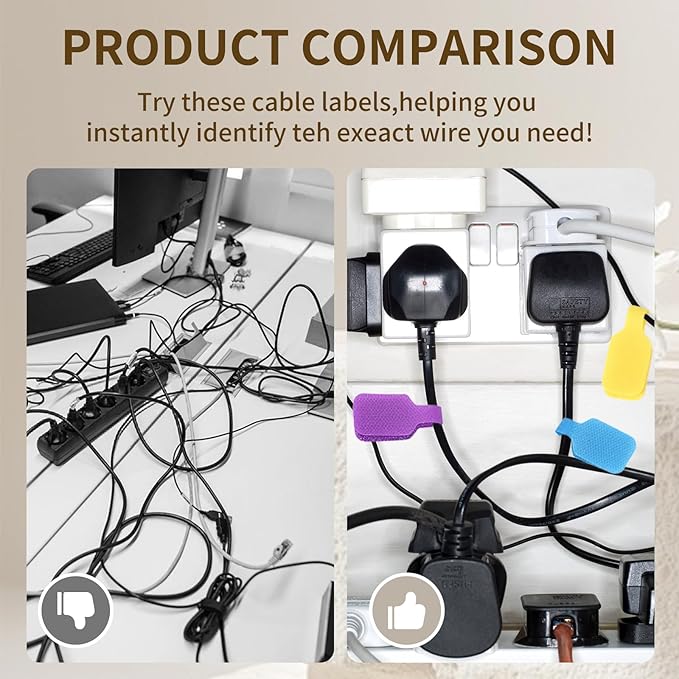 32 Pcs Cable Labels Tags with Writable Surface, 8 Colors Cord Labels for Electronics, Markers Tags for Labeling, Wire, Electrical, Ethernet Cable, Charging Cord Identifiers Management