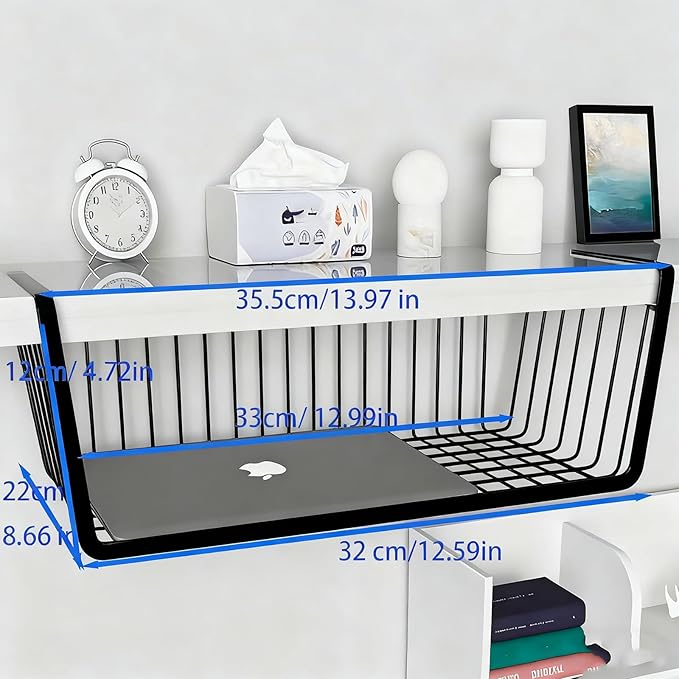 6 PACK Hanging Under Shelf Storage Basket Kitchen Cabinet Organizer Storage, Slides Under Wire Shelves for Counter Pantry Desk Bookshelf, Black