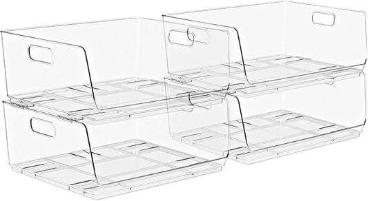 Clear Stackable Pantry Bins — See Everything, Stack Anywhere (Large 4 Pack)
