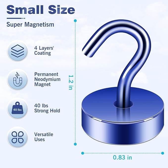 Neosmuk Magnetic Hooks, Cruise Ship Essentials, 4lb+ Heavy Duty Magnetic Hooks for Cruise Cabins, Refrigerator, Grill, Hanging, and Travel | Extra Strong Must-Haves Magnet Hook,Navyblue,Pack of 4