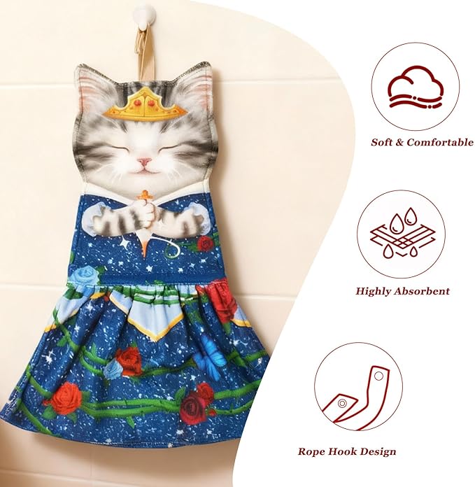 PAT JUUMG Cat Hand Towels, Cute Decorative Hanging Face Towels for Bathroom Kitchen, Super Absorbent Soft, Cat Lovers Gifts for Women, Housewarming for People Who Love Cats