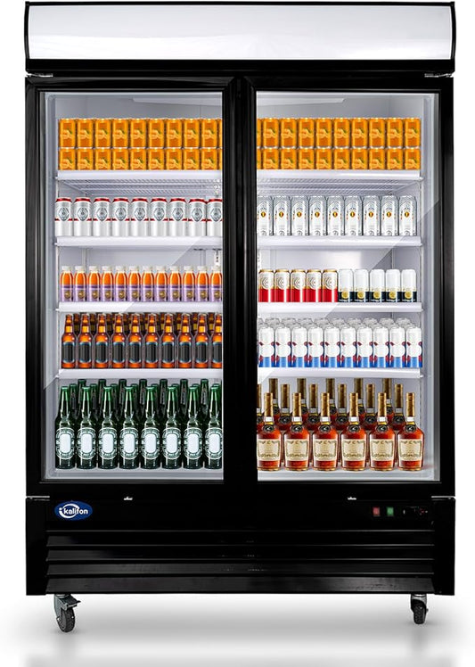 49 Cu.Ft Commercial Refrigerator, 54" Display Merchandiser, 2 Glass Door Reach-in Upright Beverage, Black Upright Fridge Cooler with LED Lighting for Restaurant Kitchen, Black