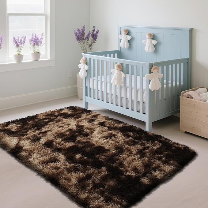 Fluffy Rug Shaggy Area Rug, Mottling Brown 2x4 Area Rugs for Bedroom, Small Bedside Rug, Soft Fluffy Shaggy Entryway Throw Rugs for Living Room Bedroom Kids Room Home Decor