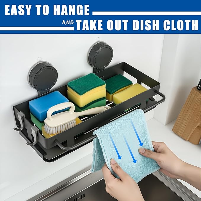 BZLMDXW Sponge Holder for Kitchen Sink, Sink Caddy Organizer with High Brush Holder 304 Rustproof Stainless, Kitchen Countertop Soap Dispenser Organizer, Decor and Accessories