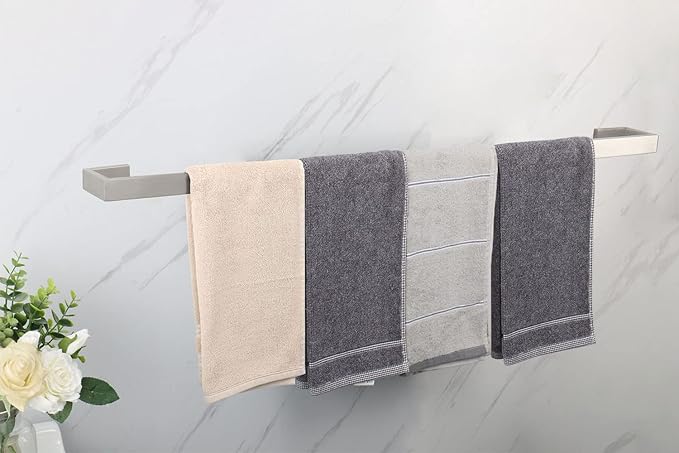 TocTen Bath Towel Rack - Square Base Thicken SUS304 Stainless Steel Towel Bar for Bathroom, Bathroom Bar Accessories Towel Rod Heavy Duty Wall Mounted Towel Holder (Brushed Nickel, 36 Inch)