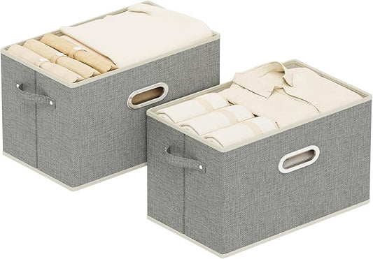 Fabric Open Storage Bins with Metal Handles, Collapsible Organizer Baskets, Foldable Cube Boxes for Shelves, Closet, Living Room, 15x9.8x9.8in, Grey, 2 Pack