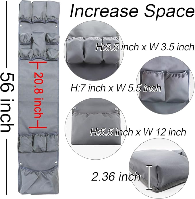 12 Pocket Mini Fridge Organizer, Over the Fridge Storage Organizer, Dorm Room Essentials for College, Office, Dorm Accessories (Gray)
