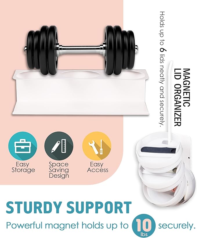 Magnetic Cup Holder for Stanley, Water Bottle Organizer for Kitchen Fridge Cabinet, Compatible with Stanley 30oz & 40oz Tumblers, Magnetic Cup Rack (White, 6 Tumblers& 2 Lid Holder)