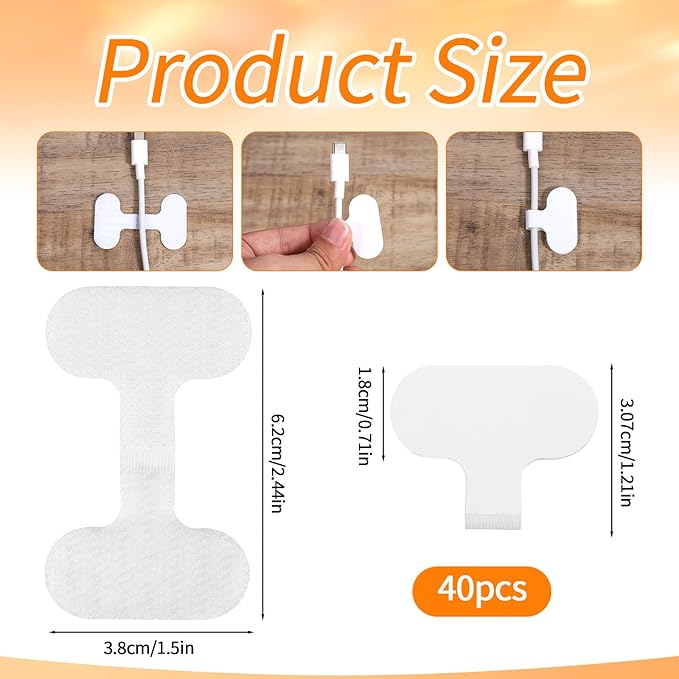 40Pcs Reusable Cable Labels Tags Writable Cable Cord for Electronics Self-Adhesive Wire Label Hook and Loop Cables Labels Paste Nylon Wire Waterproof White Cord Tags for Office Computers Management