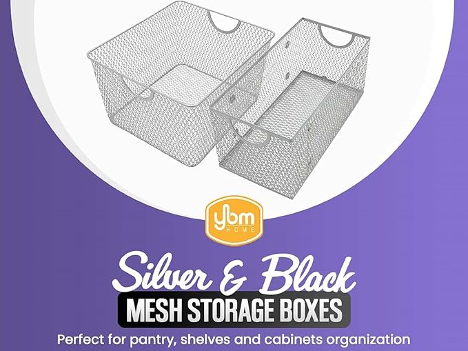 YBM HOME Household Wire Mesh Metal Steel Storage Basket Organizer, Open Bin Shelf Organizer for Kitchen, Cabinet, Pantry, Fruit and Vegetables (2-Pack, 13.3x8.5x6.5) 2321s-2