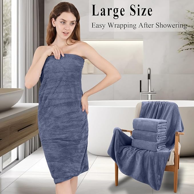 Bath Towel Set of 4, Extra Large Towels Oversized 35x70 Inch Shower Bathroom Towels Highly Absorbent Quick Dry Towel Textured Soft Bath Sheet Towels Set for Bathroom Hotel SPA Fitness Camping (Orchid)