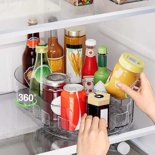 Lazy Susan Organizer for Refrigerator, 13.5'' x 8.5'' Clear Rectangular Turntable Fridge Organizer for Condiments in Refrigerator, Cabinet, Pantry, or Kitchen Countertop (1 Pack)