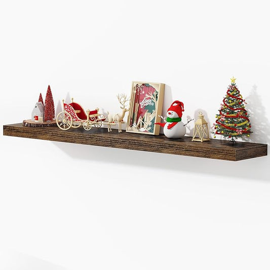 Dreamland 55 Inches Floating Shelves for Wall, 9.3" Deep Long Floating Shelves Set of 1, Large Display & Storage Shelf, Wall Shelf for Bathroom Bedroom Living Room Kitchen Office, Walnut