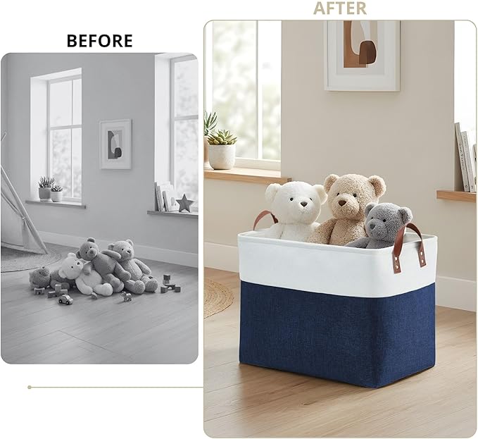 DECOMOMO Extra Large Storage Baskets, Fabric Storage Bins with Handles for Organizing Shelves, Toys, Nursery, Laundry (Navy Blue & White, 3pcs)
