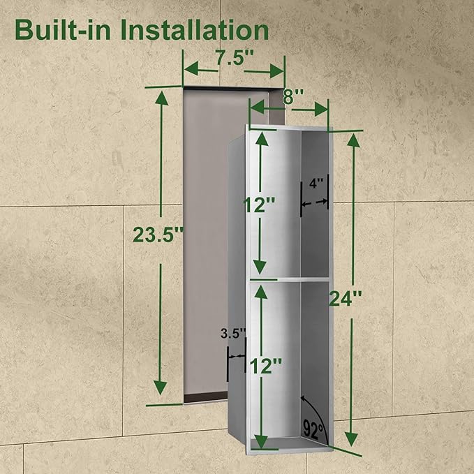 Shower Niche, Stainless Steel Elegant Bathroom Niche, No Tile Needed Recessed Shower Shelf Organizer for Storage