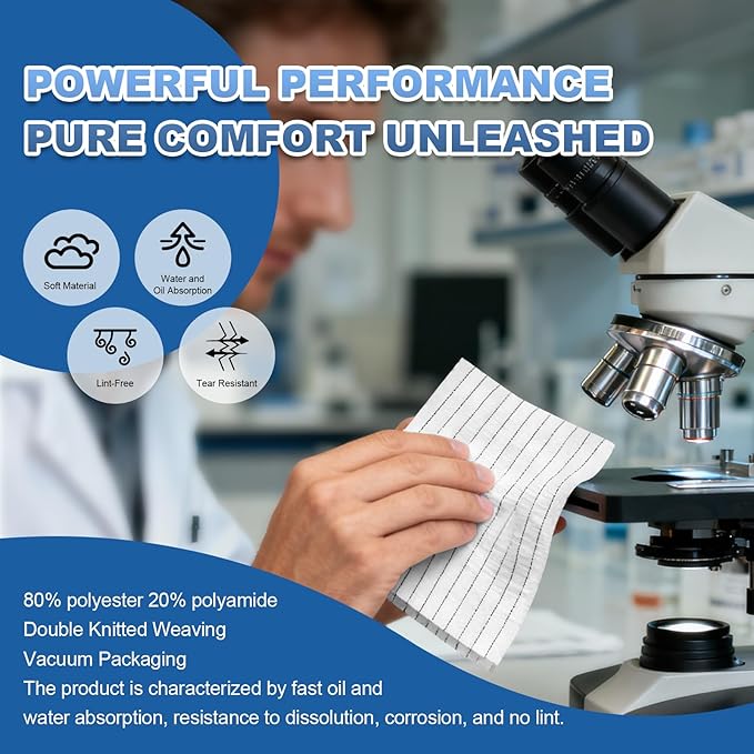 Anti-Static Microfiber Wipes 9"x9"(50 Pcs,Class 100, 200GSM) Lint Free Cloths Reusable Special ESD protection design is suitable for protecting sensitive electronic components and tools