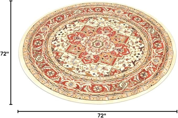 SAFAVIEH Lyndhurst Collection Area Rug - 6' Round, Ivory & Rust, Traditional Oriental Design, Non-Shedding & Easy Care, Ideal for High Traffic Areas in Living Room, Bedroom (LNH330R)