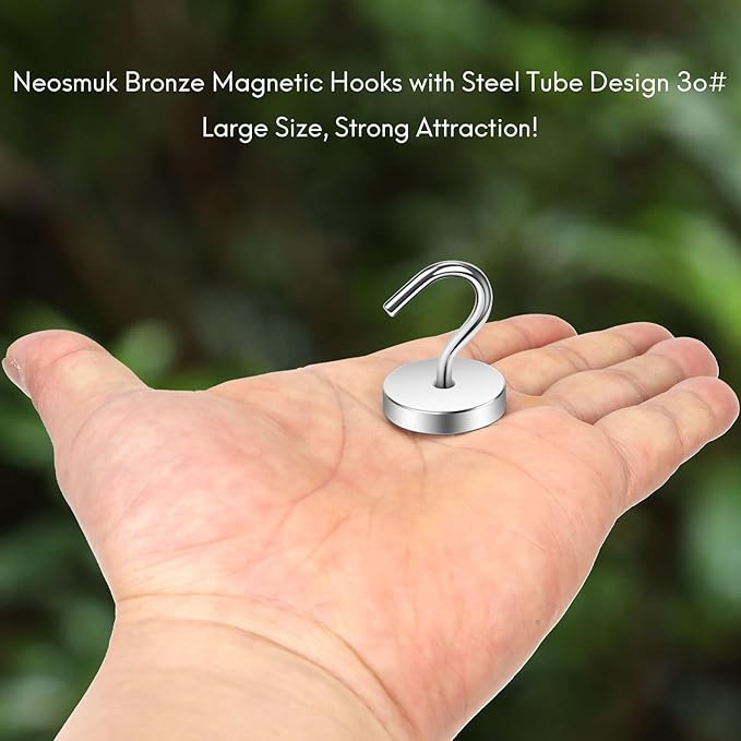 Neosmuk Magnetic Hooks Large Opening, Cruise Ship Essentials, 80lb+ Heavy Duty Magnetic Hooks for Cruise Cabins, Refrigerator, Grill, Hanging, and Travel | Extra Strong Must-Haves Magnet Hook,Silver