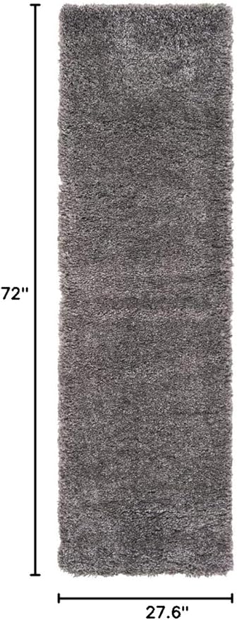 SAFAVIEH Fontana Shag Collection Runner Rug - 2'3" x 6', Silver, Solid Design, Non-Shedding & Easy Care, 2-inch Thick Ideal for High Traffic Areas in Living Room, Bedroom (FNT800G)